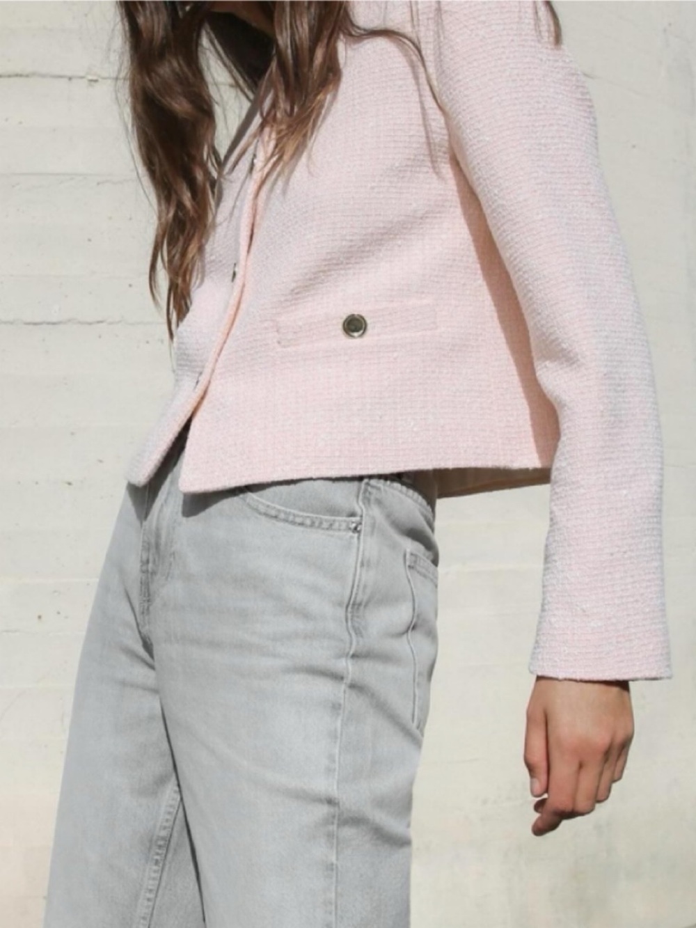 ZARA Light Blue White Tweed Jacket with Gold Buttons! 🩵 - Picture 4 of 15